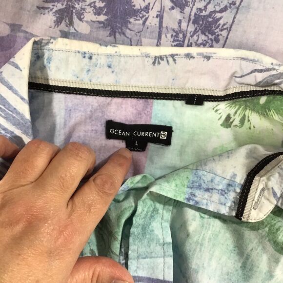 Ocean Cuttent Hawaiian Shirt Mens Large Casual Button Up Collard Short Sleeve - Picture 3 of 7